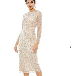 Mac Duggal beaded long-sleeve midi evening gown #10812